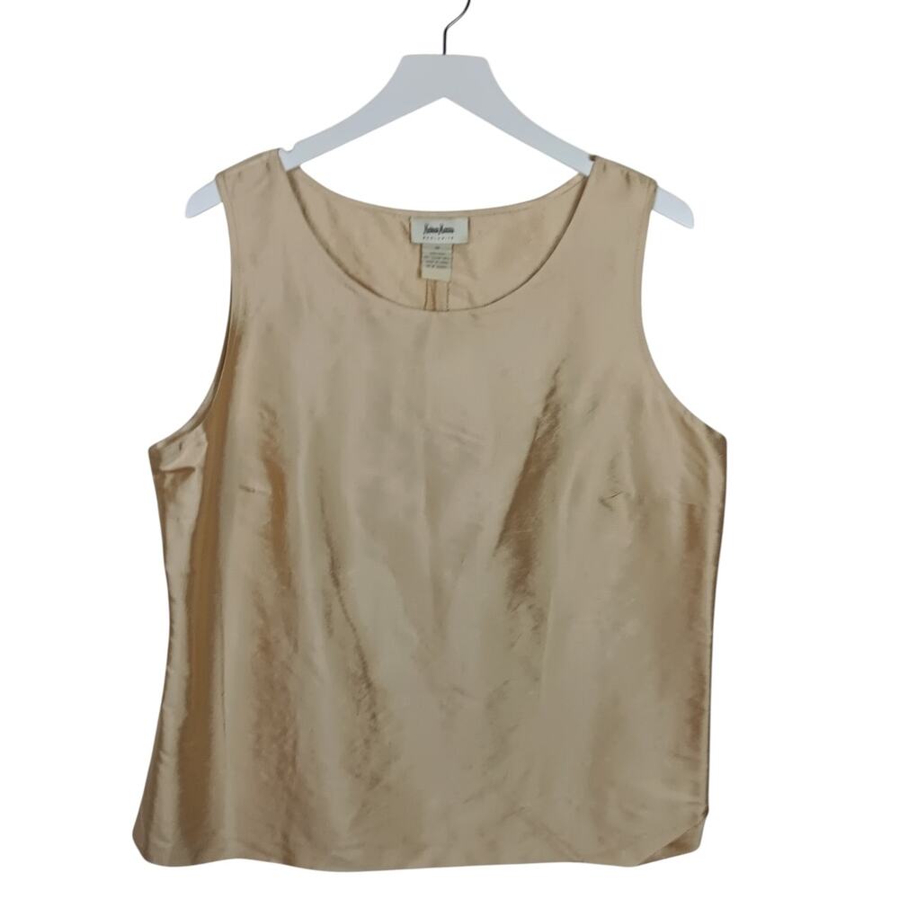 NEIMAN MARCUS Exclusive 100% Silk Champagne Side Zip Shell Top - Size 14